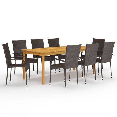 vidaXL 9 Piece Patio Dining Set Brown