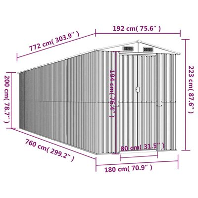 vidaXL Garden Shed Dark Brown 75.6"x303.9"x87.8" Galvanized Steel