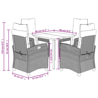 vidaXL 5 Piece Patio Dining Set with Cushions Black Poly Rattan