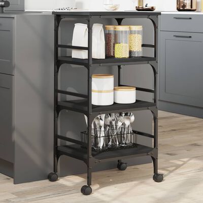 vidaXL Kitchen Trolley Black 17.7"x13.8"x35.2" Engineered Wood