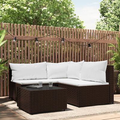 vidaXL 4 Piece Patio Lounge Set with Cushions Brown Poly Rattan