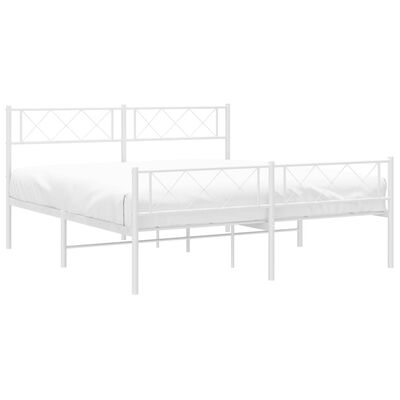 vidaXL Metal Bed Frame without Mattress with Footboard White 59.1"x78.7"