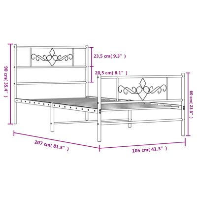 vidaXL Metal Bed Frame without Mattress with Footboard Black 39.4"x78.7"