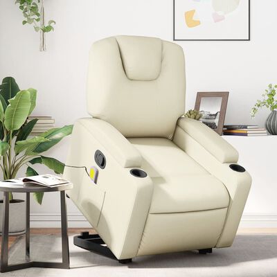 vidaXL Stand up Massage Recliner Chair Cream Faux Leather