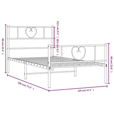 vidaXL Metal Bed Frame without Mattress with Footboard Black 39.4"x74.8"