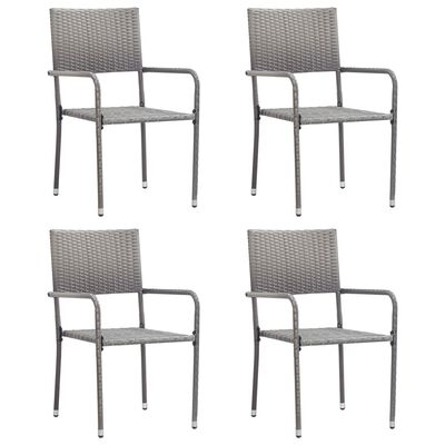 vidaXL Patio Dining Chairs 4 pcs Stackable Gray Poly Rattan