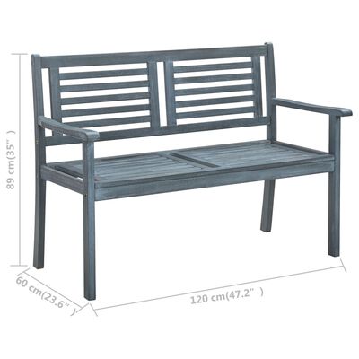 vidaXL 2-Seater Patio Bench 47.2" Gray Solid Eucalyptus Wood