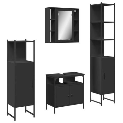 vidaXL 4 Piece Bathroom Cabinet Set Black Engineered Wood