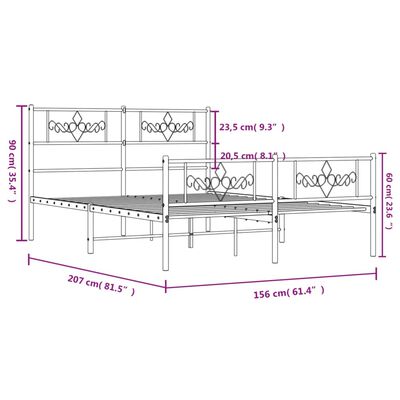 vidaXL Metal Bed Frame without Mattress with Footboard White 59.1"x78.7"