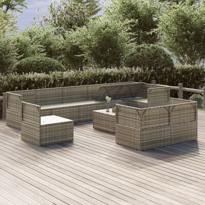 vidaXL 10 Piece Patio Lounge Set with Cushions Gray Poly Rattan