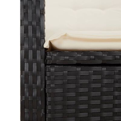 vidaXL Reclining Patio Chair with Cushions Black Poly Rattan