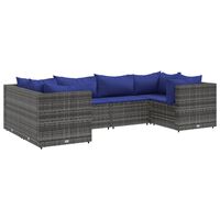 vidaXL 6 Piece Patio Lounge Set with Cushions Gray Poly Rattan