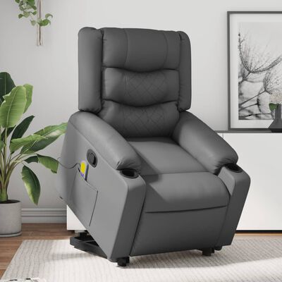 vidaXL Stand up Massage Recliner Chair Gray Faux Leather