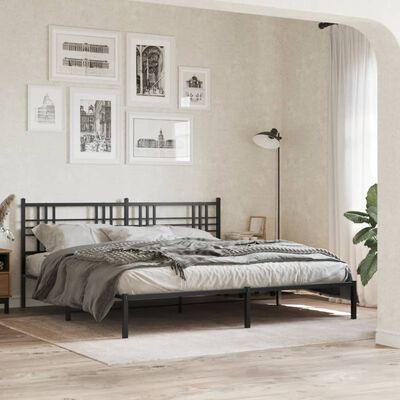 vidaXL Metal Bed Frame without Mattress with Headboard Black 76"x79.9"