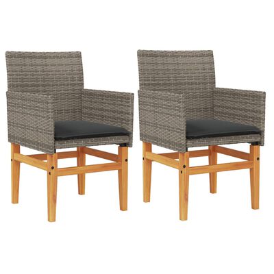 vidaXL Patio Chairs with Cushions 2 pcs Gray Poly Rattan&Solid Wood