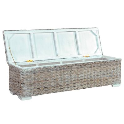 vidaXL Storage Box 47.2" White Kubu Rattan and Solid Mango Wood