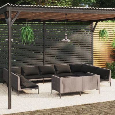 vidaXL 11 Piece Patio Lounge Set with Cushions Poly Rattan Dark Gray