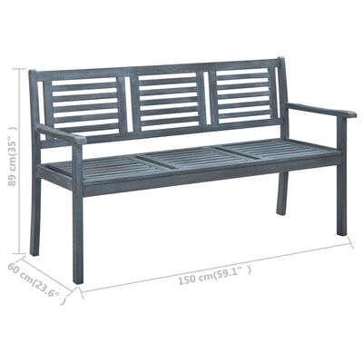 vidaXL 3-Seater Patio Bench 59.1" Gray Solid Eucalyptus Wood