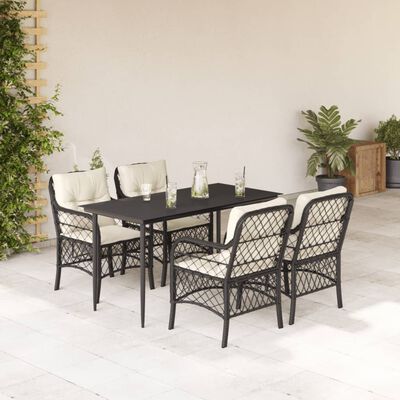 vidaXL 5 Piece Patio Dining Set with Cushions Black Poly Rattan