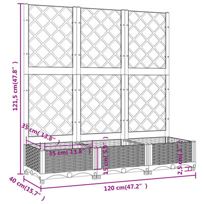 vidaXL Garden Planter with Trellis Light Gray 47.2"x15.7"x47.8" PP