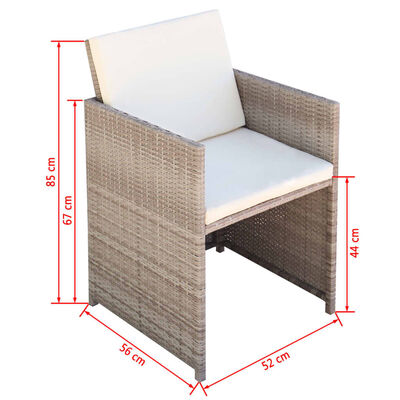 vidaXL 11 Piece Patio Dining Set with Cushions Poly Rattan Beige