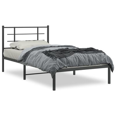 vidaXL Metal Bed Frame without Mattress with Headboard Black 39.4"x78.7"