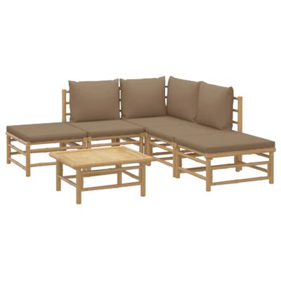 vidaXL 6 Piece Patio Lounge Set with Taupe Cushions Bamboo