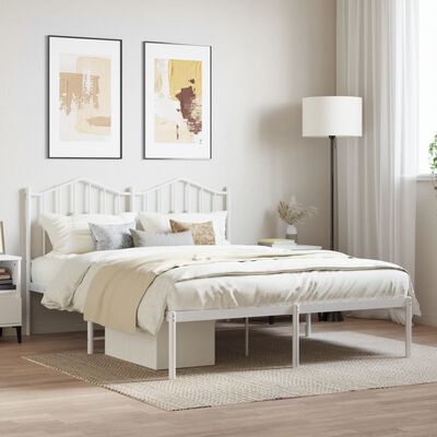 vidaXL Metal Bed Frame without Mattress with Headboard White 53.1"x74.8"