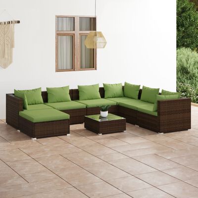 vidaXL 8 Piece Patio Lounge Set with Cushions Poly Rattan Brown