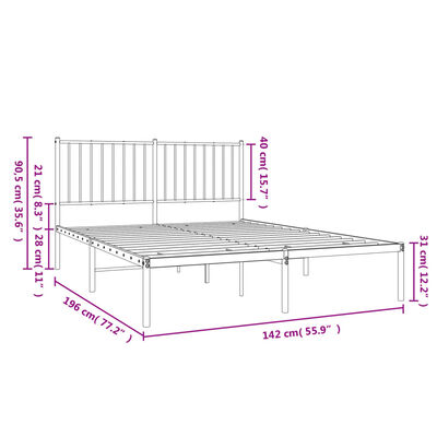 vidaXL Metal Bed Frame with Headboard White 53.9"x74.8" Full