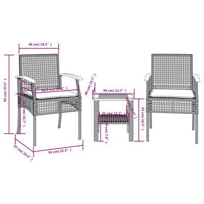 vidaXL 3 Piece Bistro Set with Cushions Beige Poly Rattan Acacia Wood