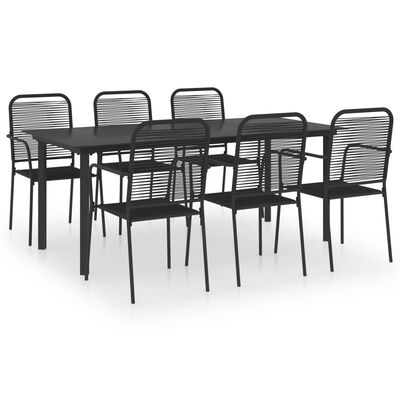 vidaXL 7 Piece Patio Dining Set Black Glass and Steel