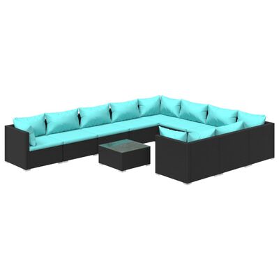 vidaXL 11 Piece Patio Lounge Set with Cushions Poly Rattan Black