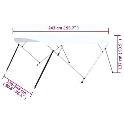 vidaXL 4 Bow Bimini Top White 95.7"x(90.6"-96.1")x53.9"