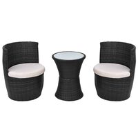 vidaXL 3 Piece Bistro Set with Cushions Poly Rattan Black