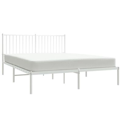 vidaXL Metal Bed Frame with Headboard White 59.8"x78.7"