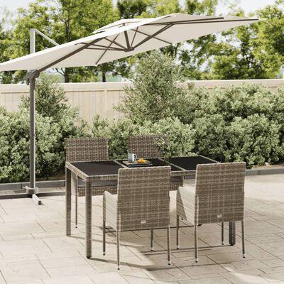 vidaXL 5 Piece Patio Dining Set with Cushions Gray Poly Rattan