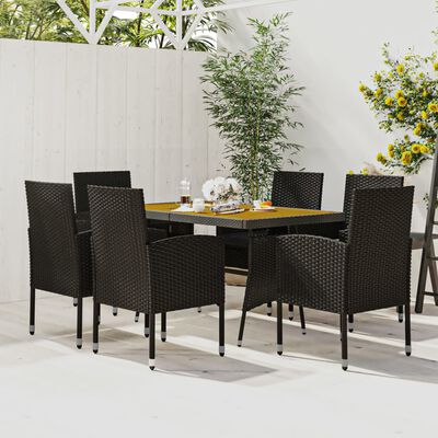 vidaXL 7 Piece Patio Dining Set Poly Rattan Black