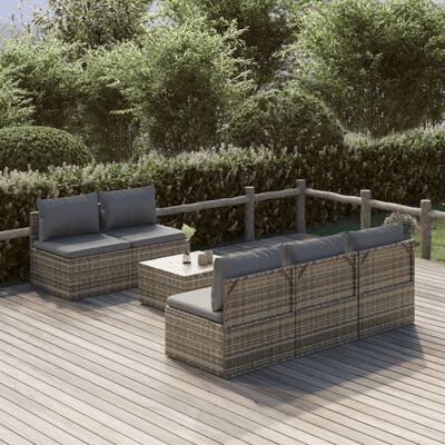 vidaXL 6 Piece Patio Lounge Set with Cushions Gray Poly Rattan