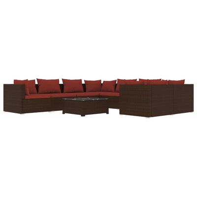 vidaXL 9 Piece Patio Lounge Set with Cushions Poly Rattan Brown