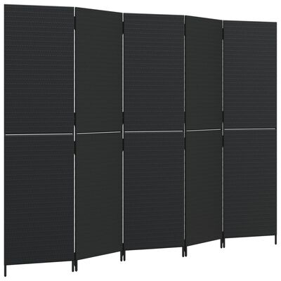 vidaXL Room Divider 5 Panels Black Poly Rattan