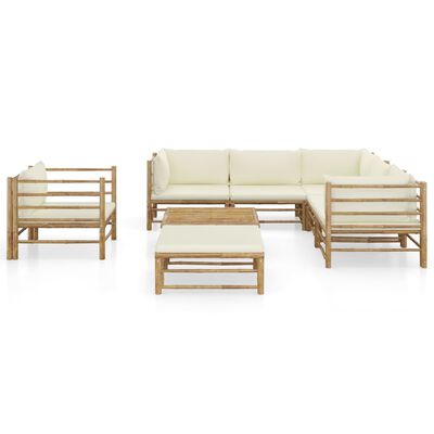 vidaXL 8 Piece Patio Lounge Set with Cream White Cushions Bamboo