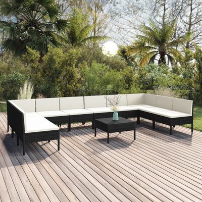 vidaXL 11 Piece Patio Lounge Set with Cushions Poly Rattan Black