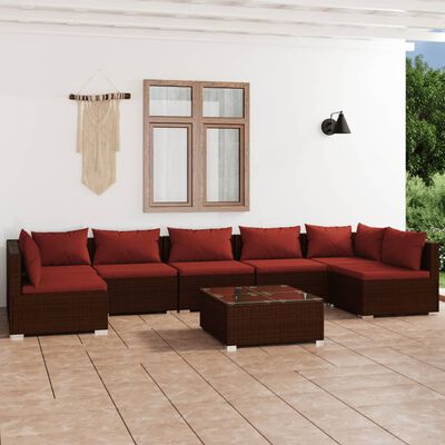 vidaXL 8 Piece Patio Lounge Set with Cushions Poly Rattan Brown