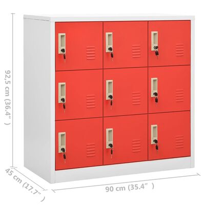 vidaXL Locker Cabinet Light Gray and Red 35.4"x17.7"x36.4" Steel