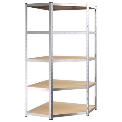 vidaXL 5-Layer Corner Shelf Silver Steel&Engineered Wood