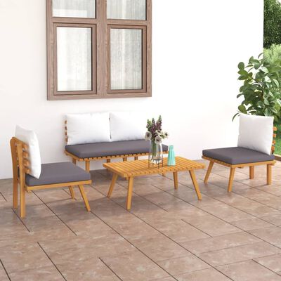 vidaXL 4 Piece Patio Lounge Set with Cushions Solid Acacia Wood