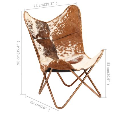 vidaXL Butterfly Chair Brown and White Genuine Goat Leather