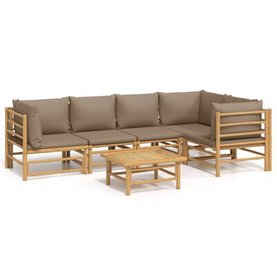 vidaXL 6 Piece Patio Lounge Set with Taupe Cushions Bamboo