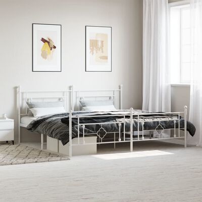 vidaXL Metal Bed Frame without Mattress with Footboard White 76"x79.9"